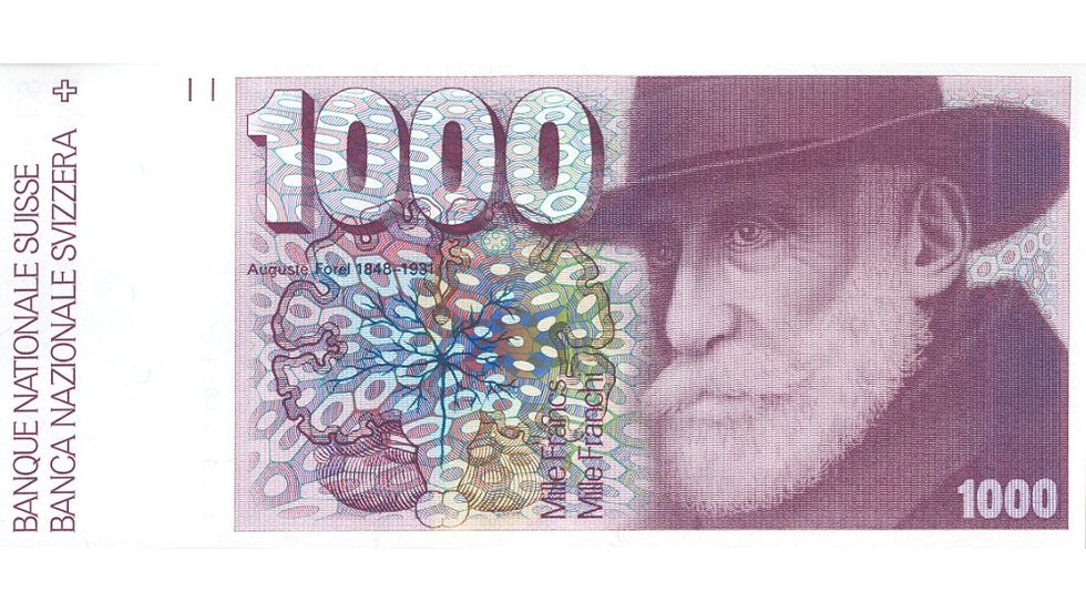 Sixth banknote series, 1976, 1000 franc note, front