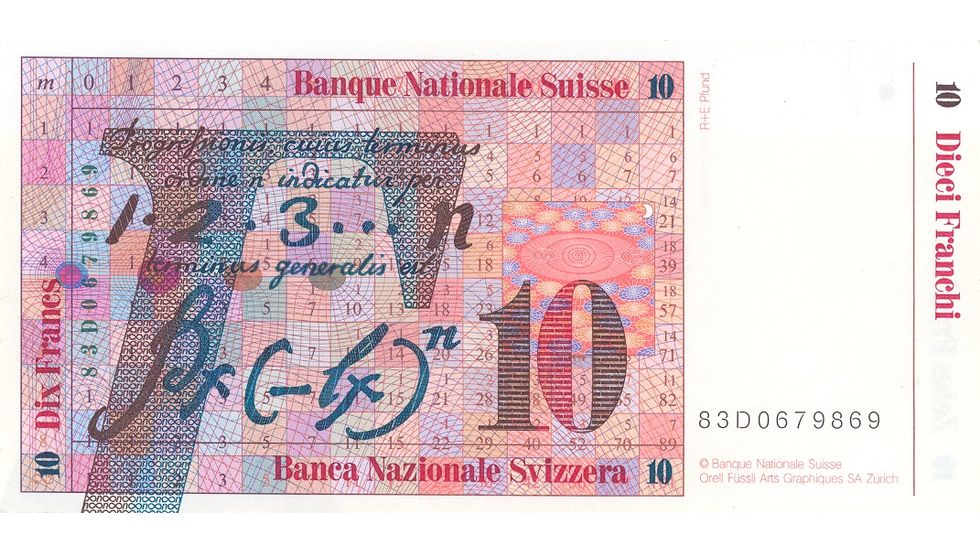 Seventh banknote series, 1984, 10 franc note, back