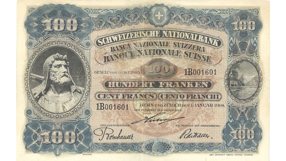 Third banknote series, 1918, 100 franc note, front