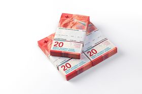 Bundles of 20-franc notes (front view)