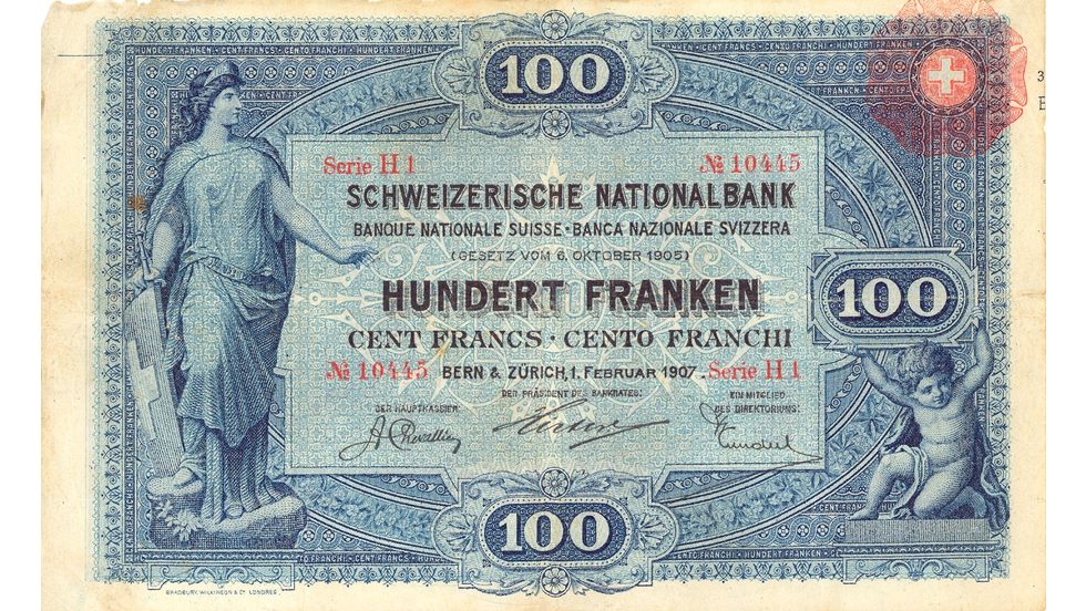 1. Banknotenserie 1907, 100-Franken-Note, Vorderseite