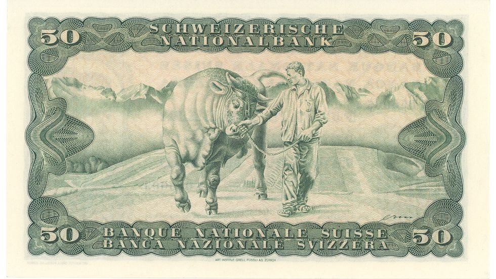 4. Banknotenserie 1938, 50-Franken-Note, Rückseite