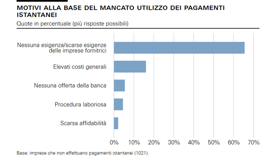 Motivi alla base del mancato utilizzo dei pagamenti istantanei
