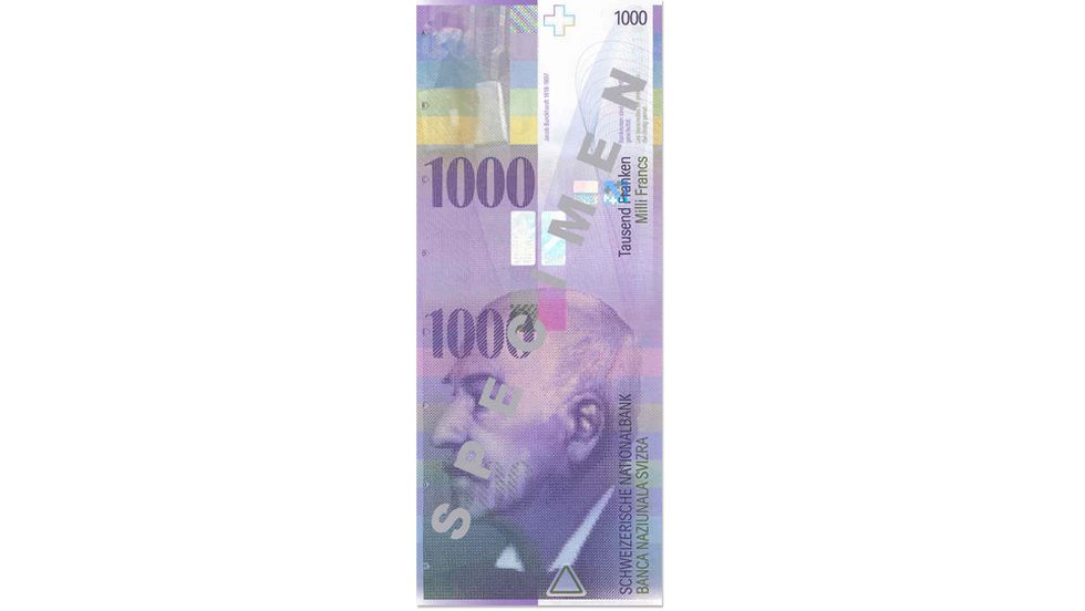 8. Banknotenserie 1995, 1000-Franken-Note, Vorderseite