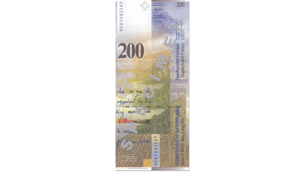 8. Banknotenserie 1995, 200-Franken-Note, Rückseite