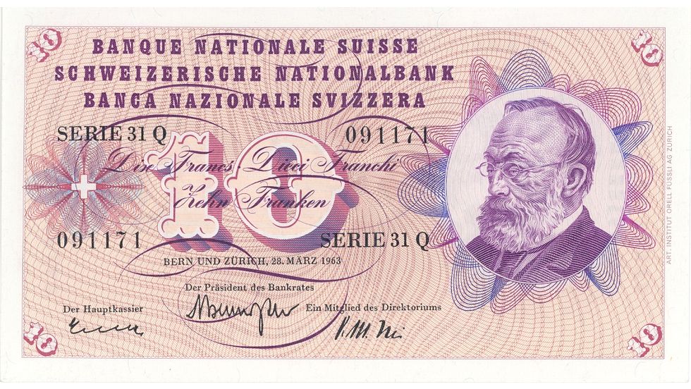 5. Banknotenserie 1956, 10-Franken-Note, Vorderseite