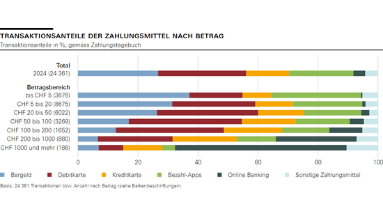 Transaktionsanteile der Zahlungsmittel nach Betrag
