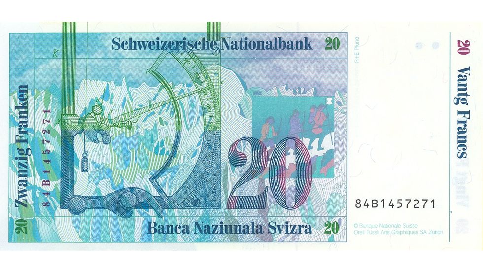 7. Banknotenserie 1984, 20-Franken-Note, Rückseite