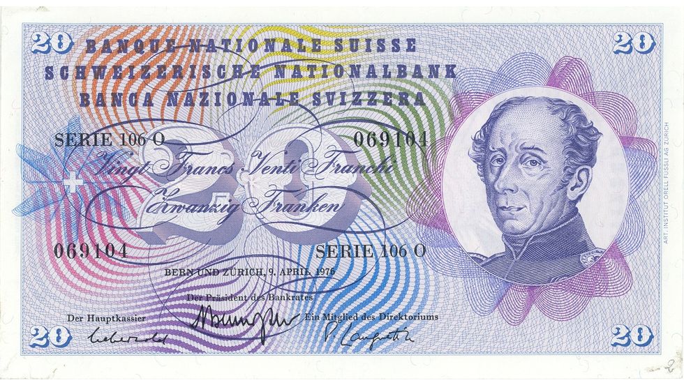 Fifth banknote series, 1956, 20 franc note, front