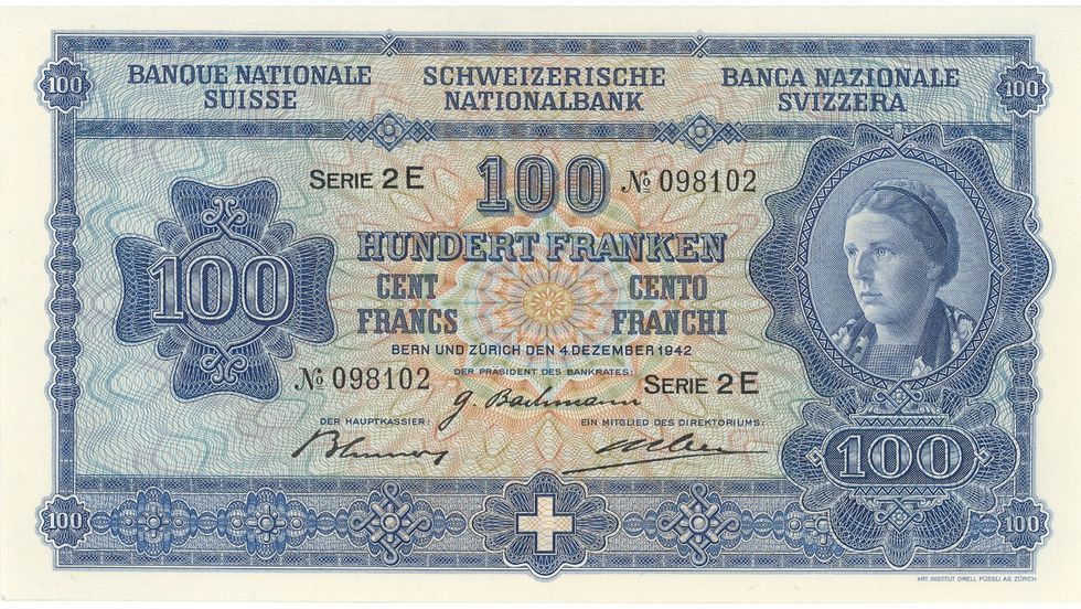 Fourth banknote series, 1938, 100 franc note, front