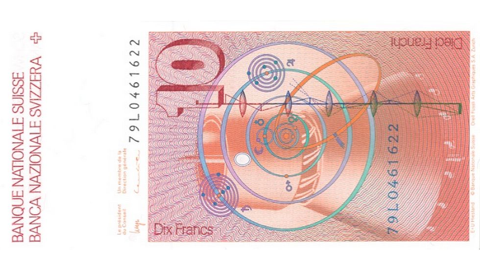 Sixth banknote series, 1976, 10 franc note, back