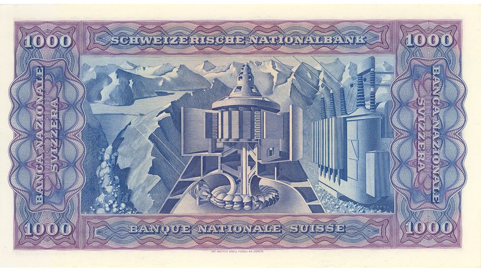 4. Banknotenserie 1938, 1000-Franken-Note, Rückseite