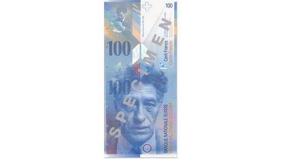 8. Banknotenserie 1995, 100-Franken-Note, Vorderseite