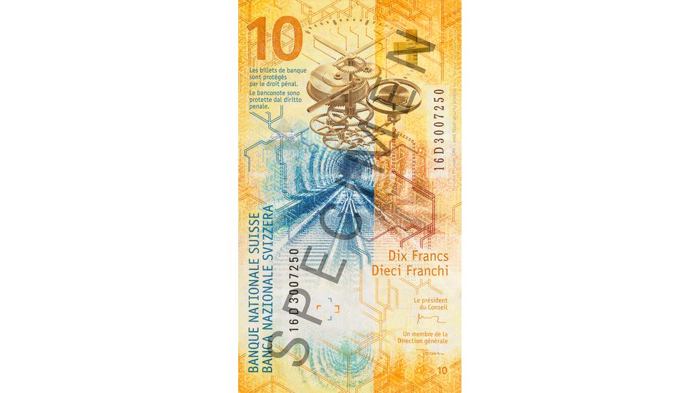 10-franc note Specimen (back view)