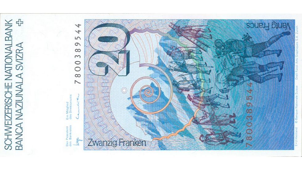 6. Banknotenserie 1976, 20-Franken-Note, Rückseite