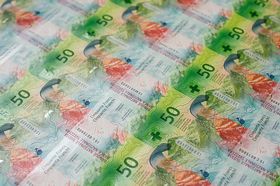 Fertiger Druckbogen 50-Franken-Note; Ansicht der Rückseite