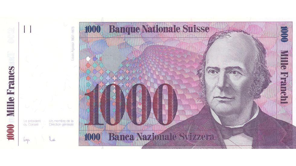 7. Banknotenserie 1984, 1000-Franken-Note, Vorderseite
