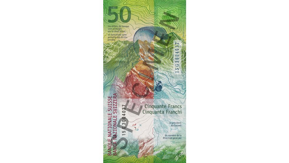 Banconote da 50 franchi Specimen, vista verso