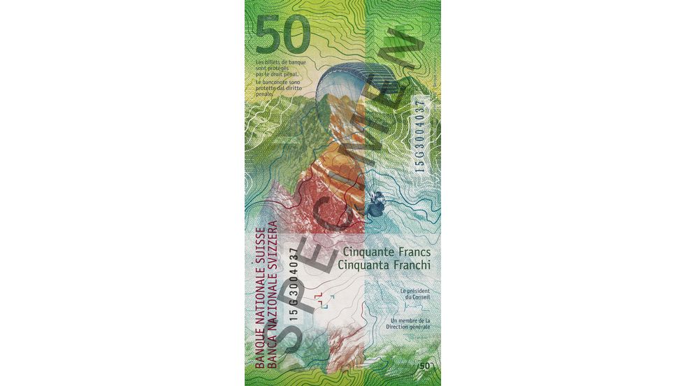 50-franc note Specimen (back view)