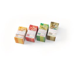 Mazzette di banconote da 10, 20, 50 e 200 franchi