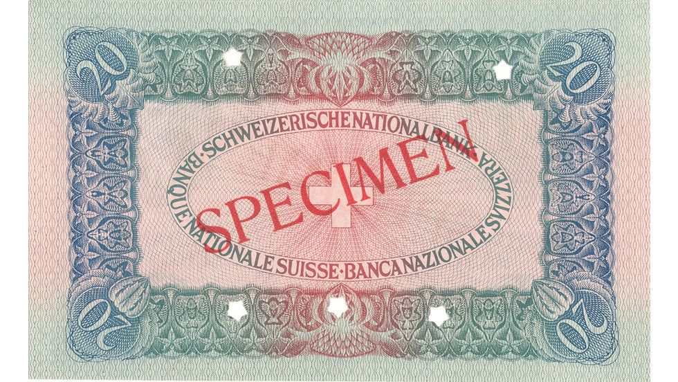 Third banknote series, 1918, 20 franc note, back