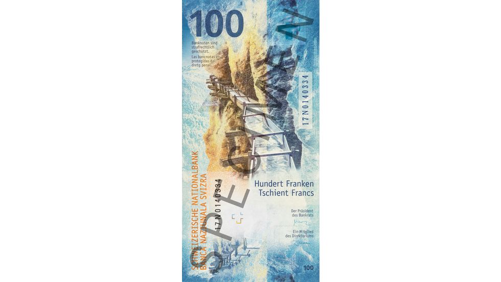 100-Franken-Note Specimen Rückseite