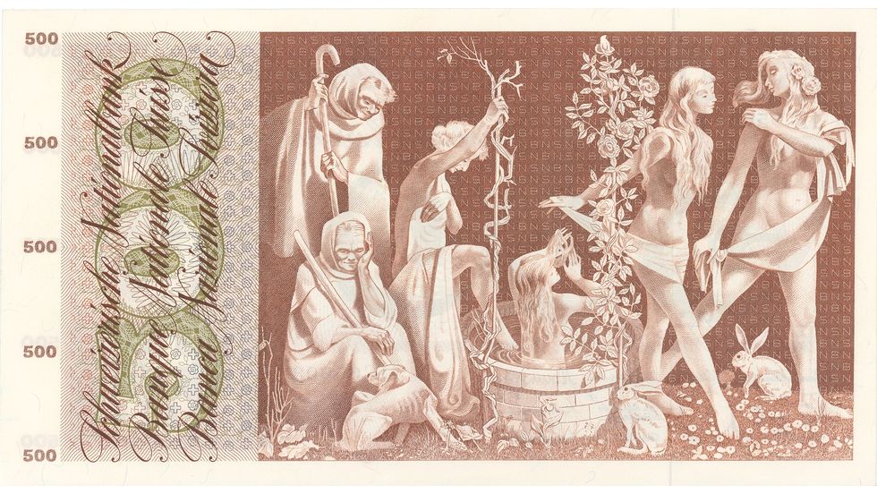 Fifth banknote series, 1956, 500 franc note, back
