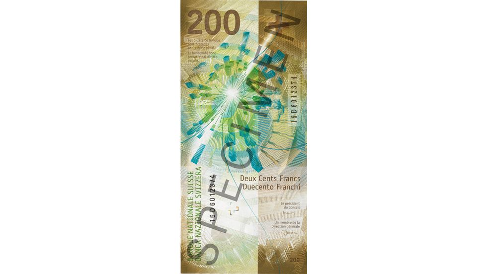 Banconote da 200 franchi Specimen, vista verso