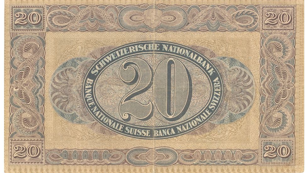 2. Banknotenserie 1911, 20-Franken-Note, Rückseite