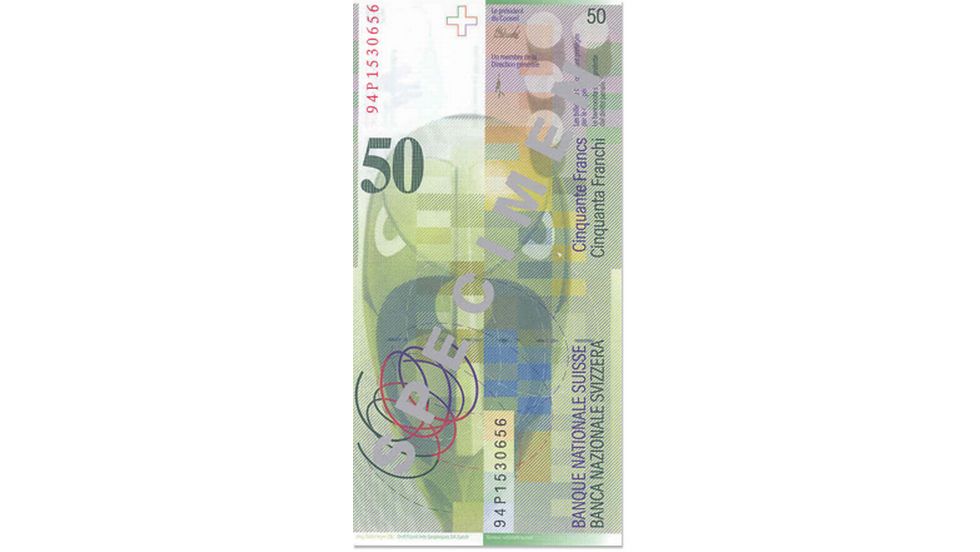 8. Banknotenserie 1995, 50-Franken-Note, Rückseite