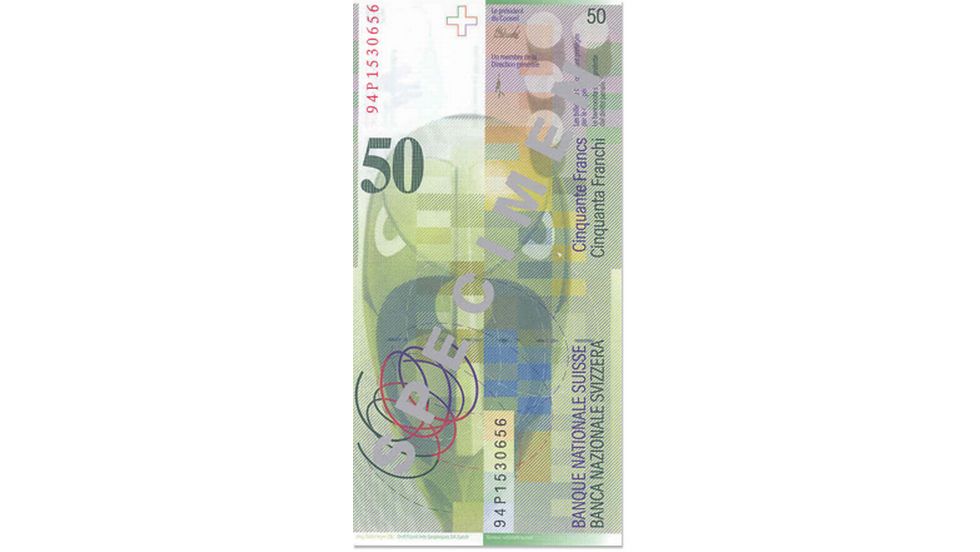 Eighth banknote series, 1995, 50 franc note, back