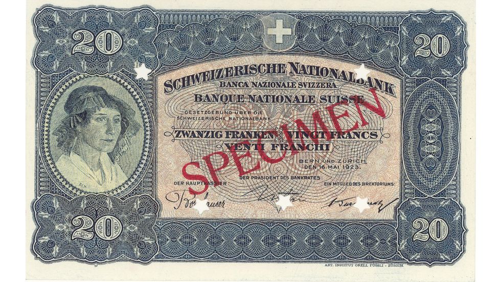 Third banknote series, 1918, 20 franc note, front