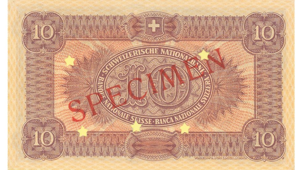 2. Banknotenserie 1911, 10-Franken-Note, Rückseite