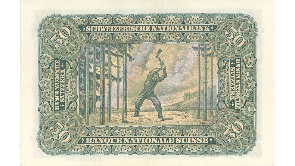 2. Banknotenserie 1911, 50-Franken-Note, Rückseite