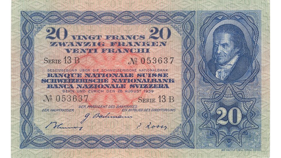 Third banknote series, 1918, 20 franc note, front