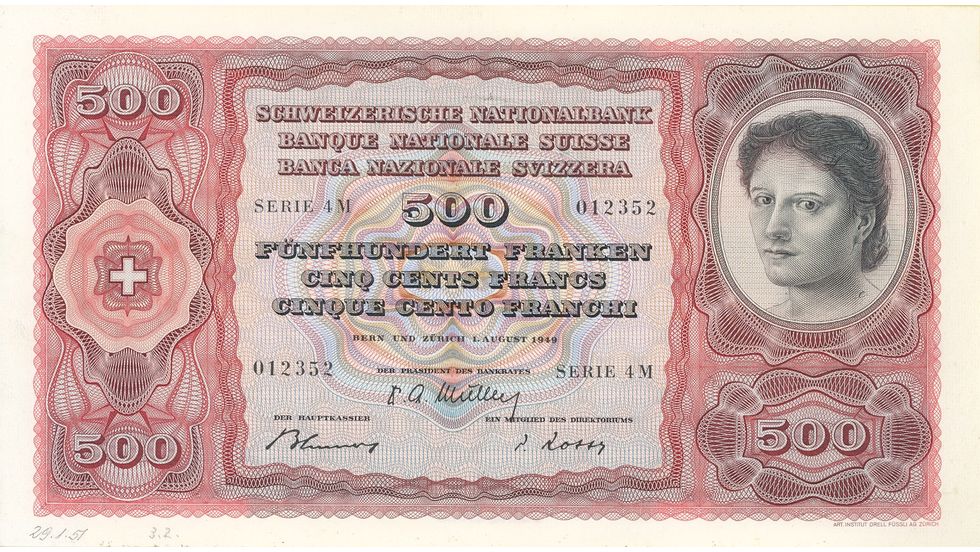 4. Banknotenserie 1938, 500-Franken-Note, Vorderseite