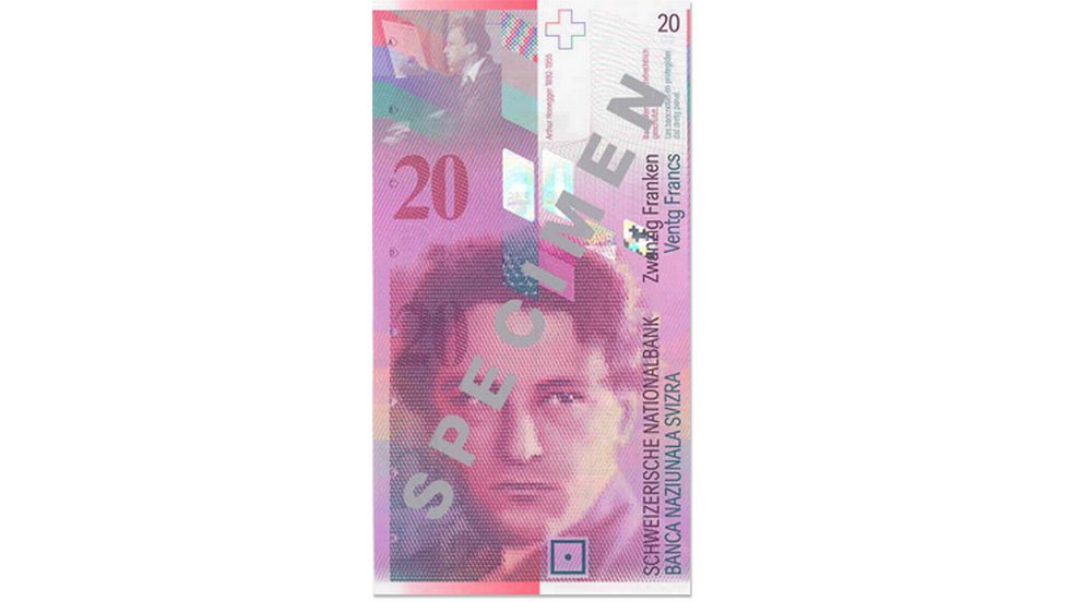 8. Banknotenserie 1995, 20-Franken-Note, Vorderseite