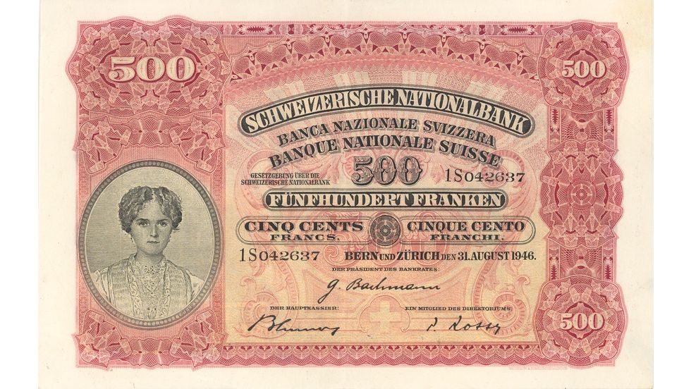 2. Banknotenserie 1911, 500-Franken-Note, Vorderseite
