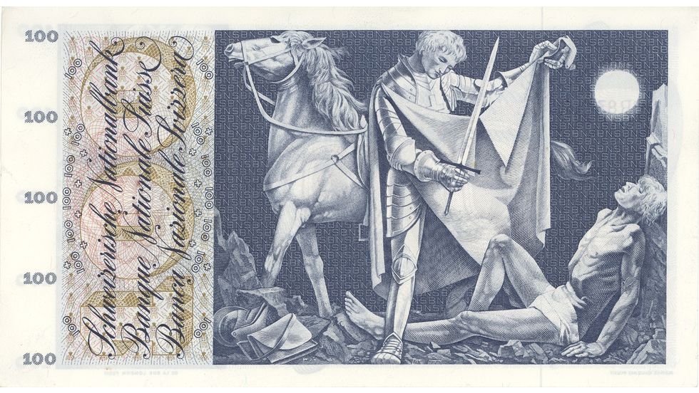 5. Banknotenserie 1956, 100-Franken-Note, Rückseite