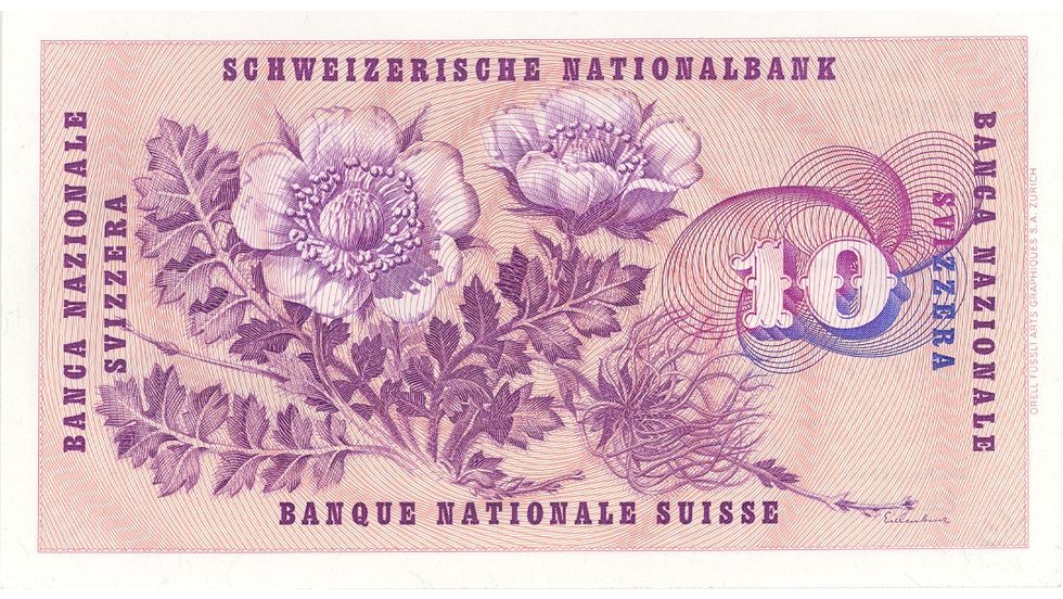 Fifth banknote series, 1956, 10 franc note, back