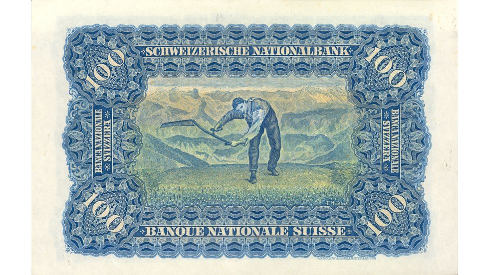 2. Banknotenserie 1911, 100-Franken-Note, Rückseite