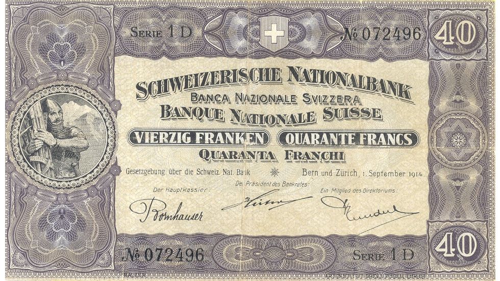 2. Banknotenserie 1911, 40-Franken-Note, Vorderseite