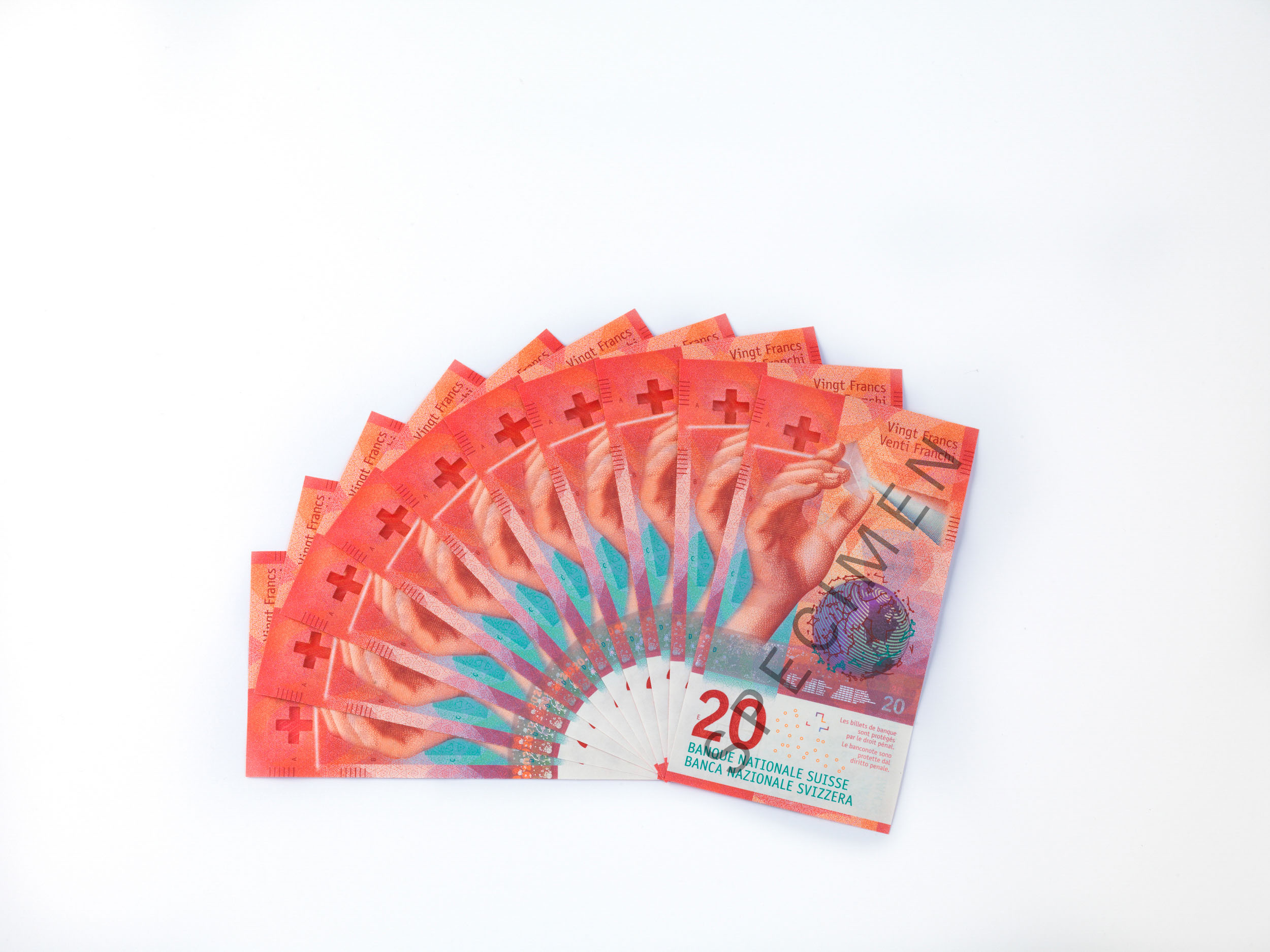 Fan of 20-franc notes (front)