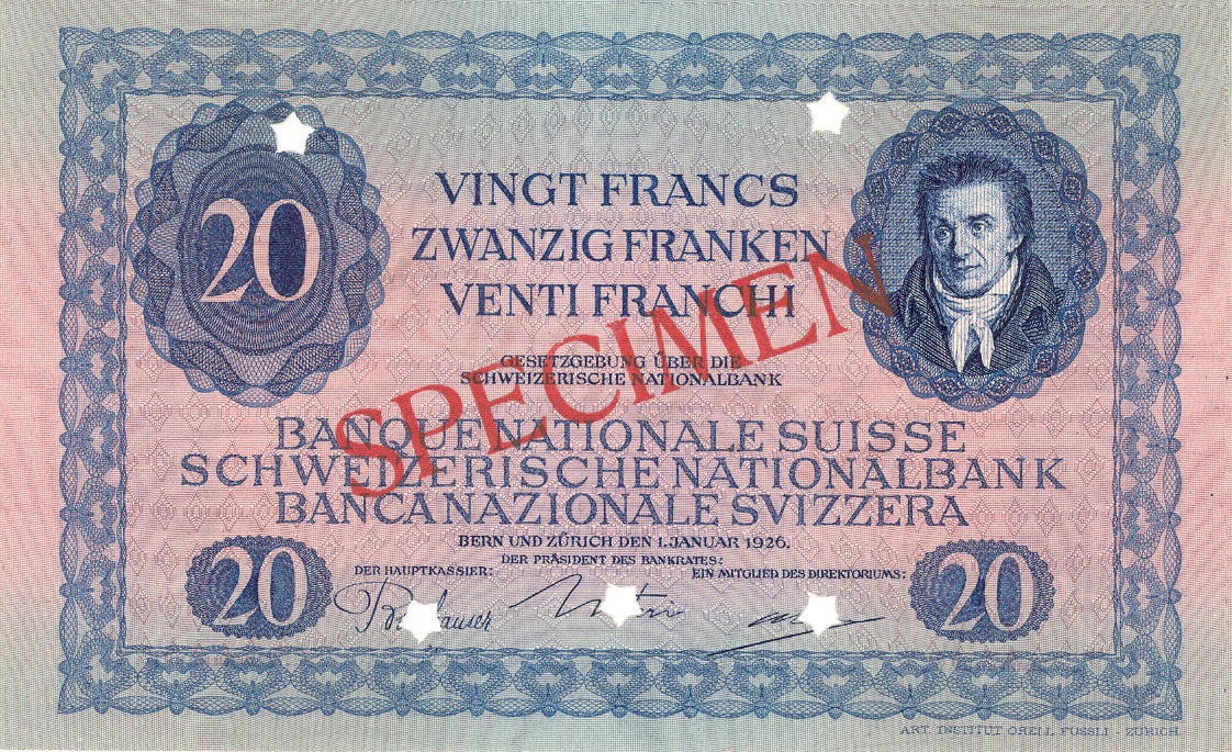 Third banknote series, 1918, 20 franc note, front