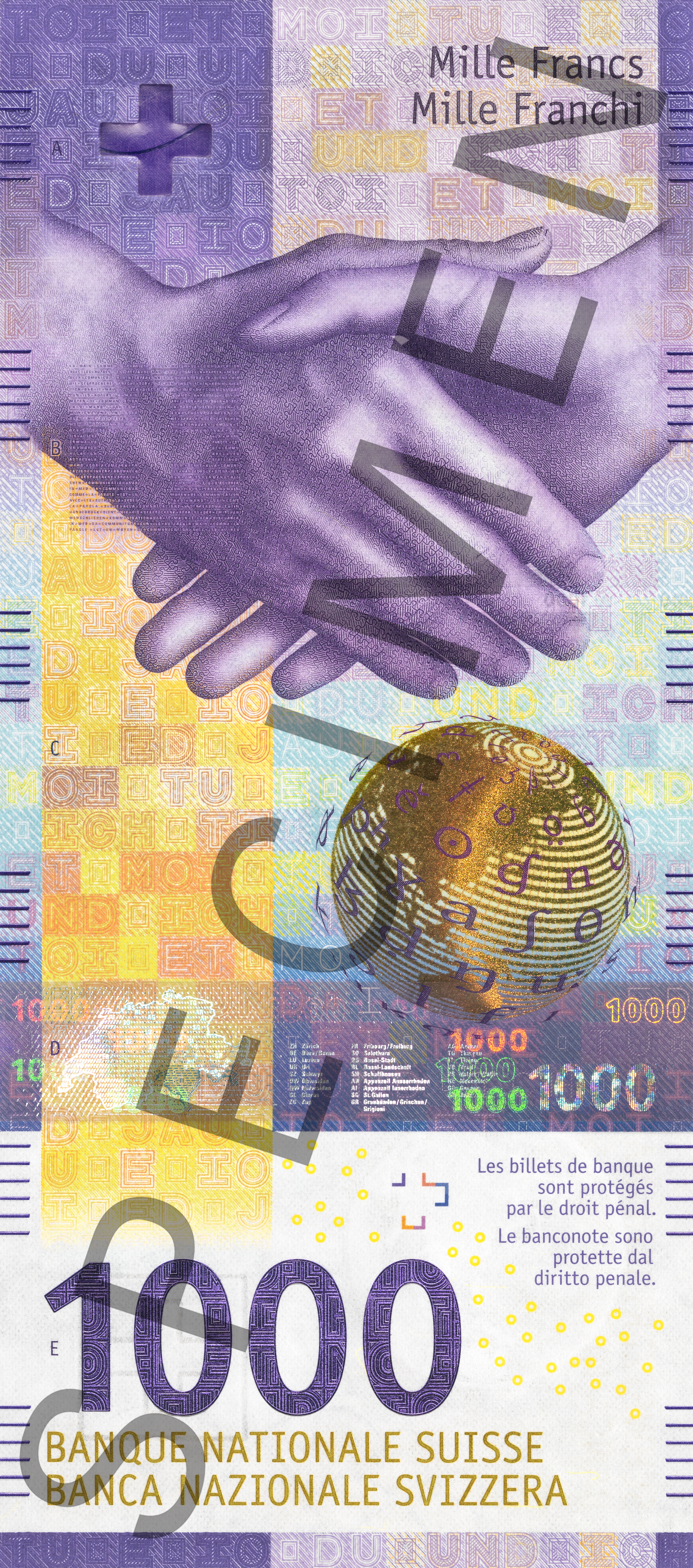 1000-franc note Specimen (front)