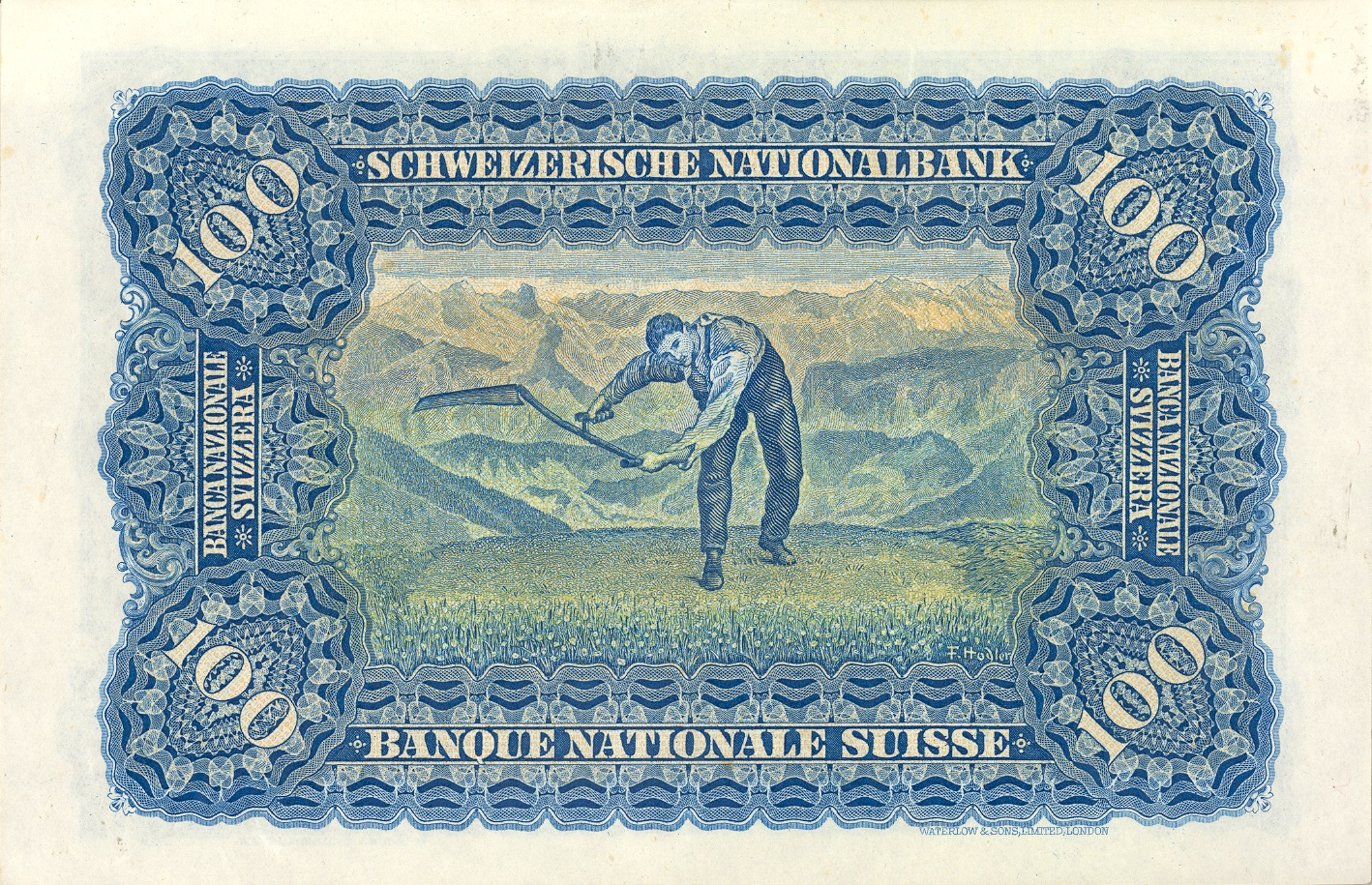 2. Banknotenserie 1911, 100-Franken-Note, Rückseite