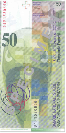 Eighth banknote series, 1995, 50 franc note, back