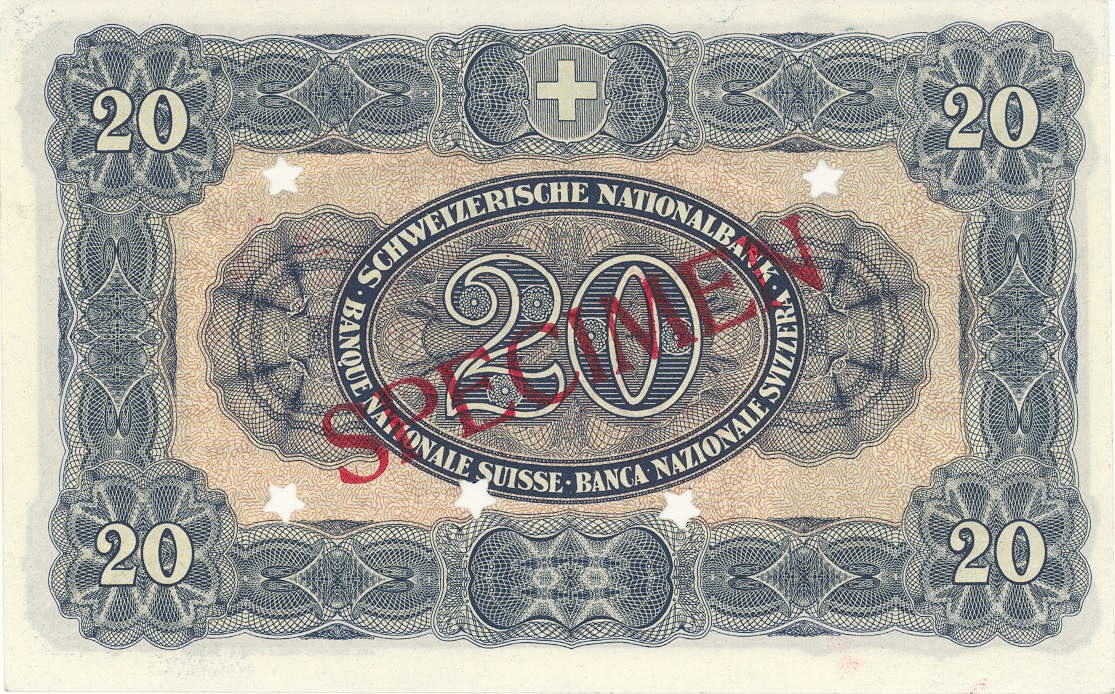 Third banknote series, 1918, 20 franc note, back