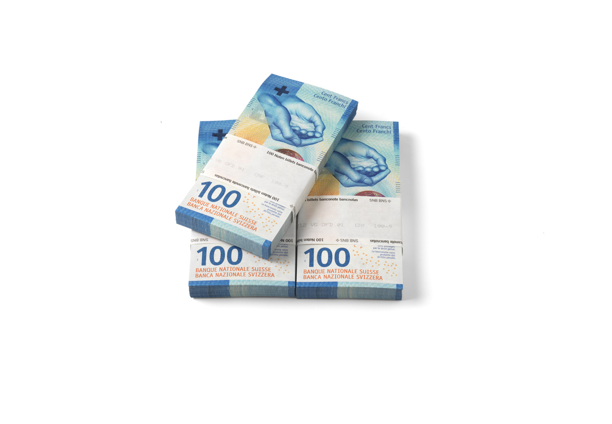 Bundles of 100-franc notes (front)