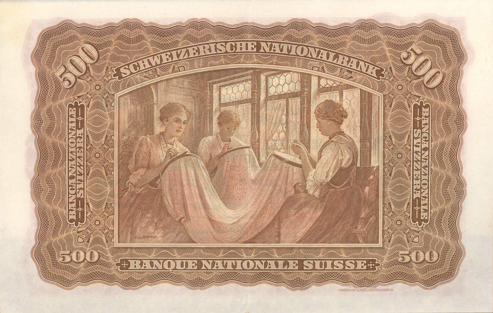 Second banknote series, 1911, 500 franc note, back